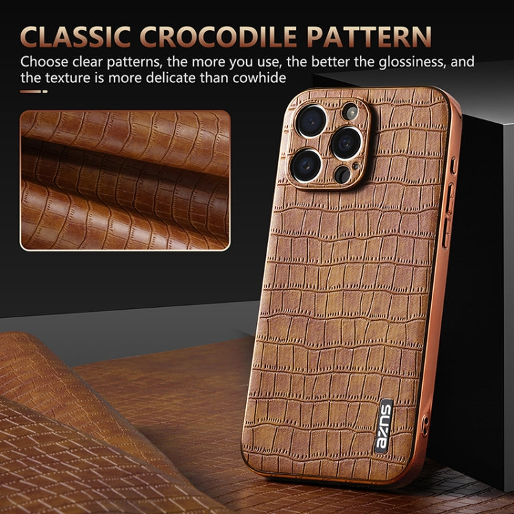 For iPhone 15 Pro AZNS Electroplated Frame Crocodile Texture Full Coverage Phone Case(Blue)