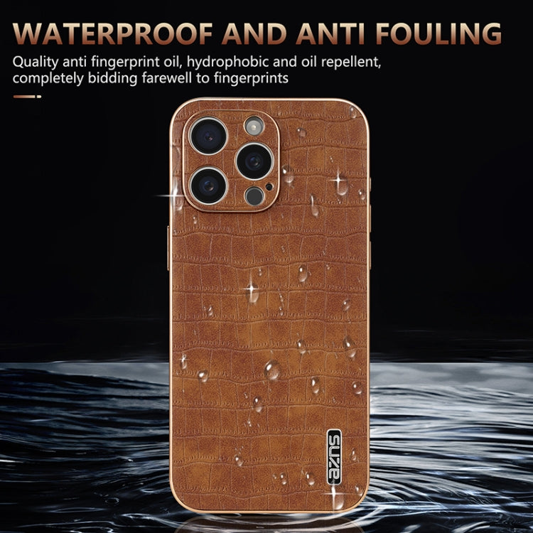 For iPhone 15 Pro Max AZNS Electroplated Frame Crocodile Texture Full Coverage Phone Case(Green)