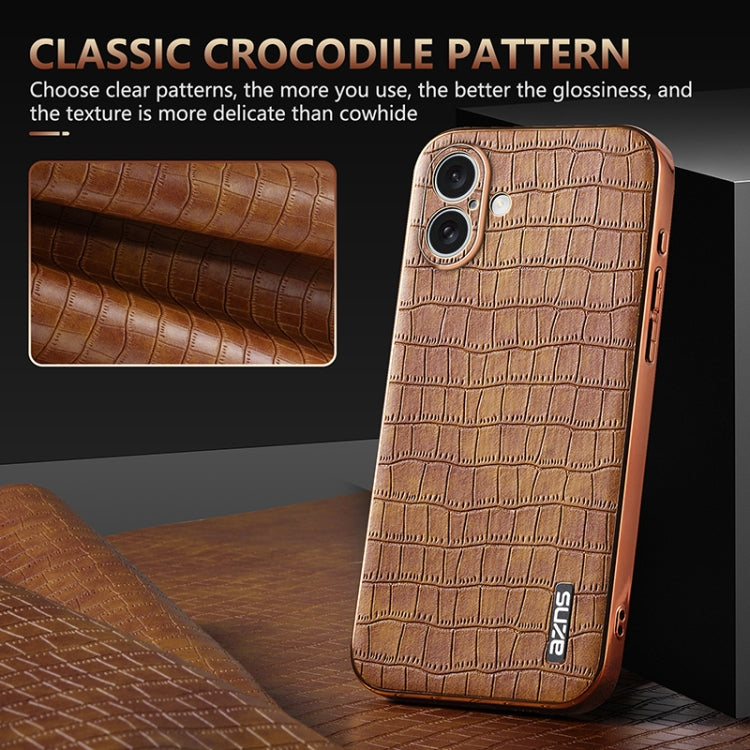 For iPhone 16 Plus AZNS Electroplated Frame Crocodile Texture Full Coverage Phone Case(Green)