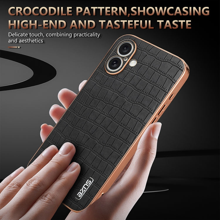 For iPhone 16 Plus AZNS Electroplated Frame Crocodile Texture Full Coverage Phone Case(Green)