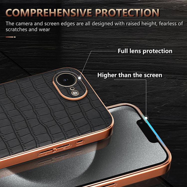 For iPhone 17e / 16e AZNS Electroplated Frame Crocodile Texture Full Coverage Phone Case(Brown)