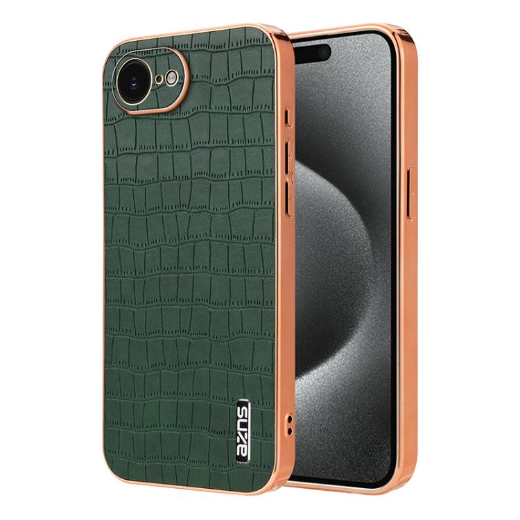 For iPhone 17e / 16e AZNS Electroplated Frame Crocodile Texture Full Coverage Phone Case(Green)