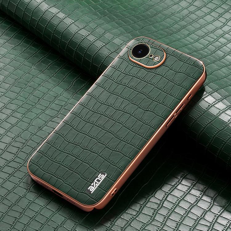 For iPhone 17e / 16e AZNS Electroplated Frame Crocodile Texture Full Coverage Phone Case(Green)