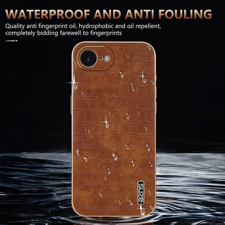 For iPhone 17e / 16e AZNS Electroplated Frame Crocodile Texture Full Coverage Phone Case(Blue)