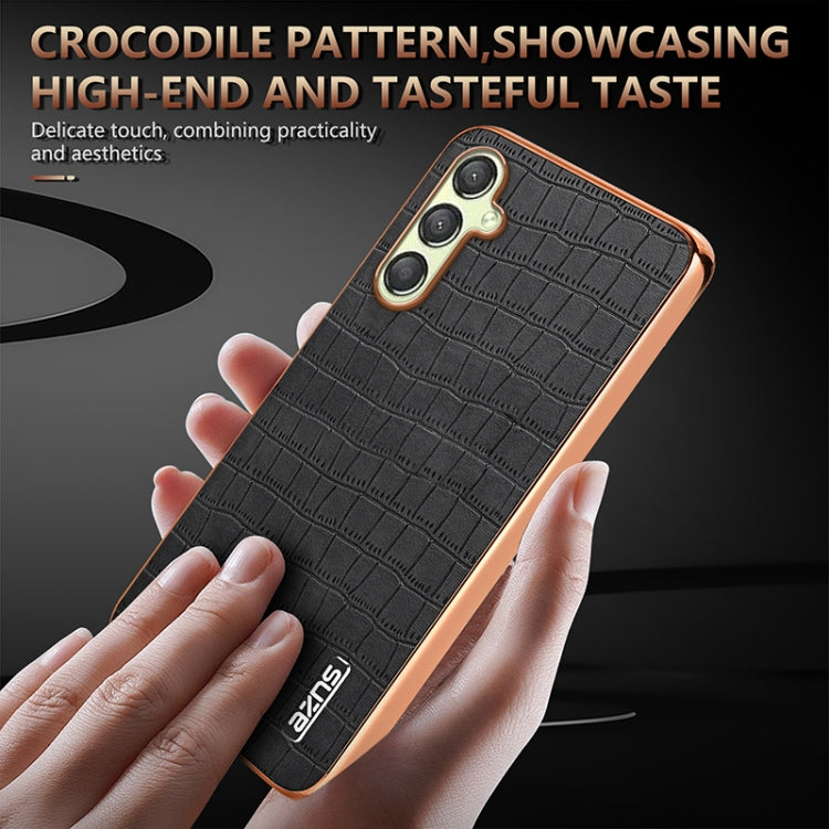 For Samsung Galaxy A14 AZNS Electroplated Frame Crocodile Texture Full Coverage Phone Case(Brown)