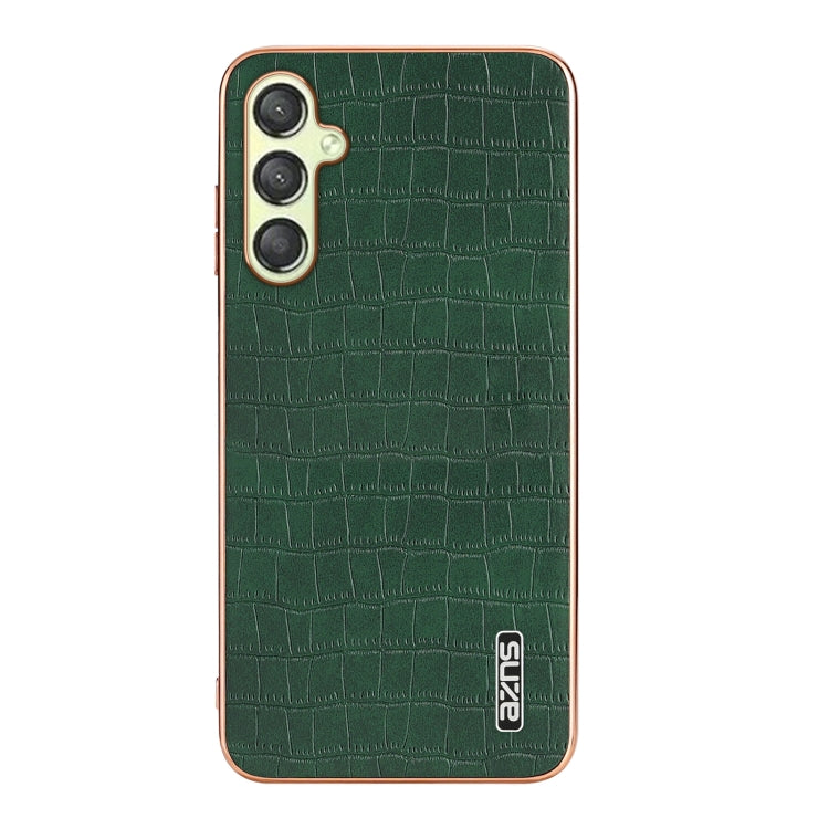 For Samsung Galaxy A14 AZNS Electroplated Frame Crocodile Texture Full Coverage Phone Case(Green)