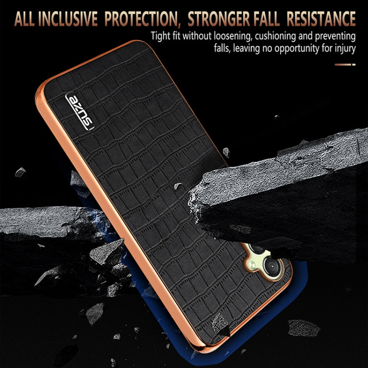 For Samsung Galaxy A14 AZNS Electroplated Frame Crocodile Texture Full Coverage Phone Case(Blue)