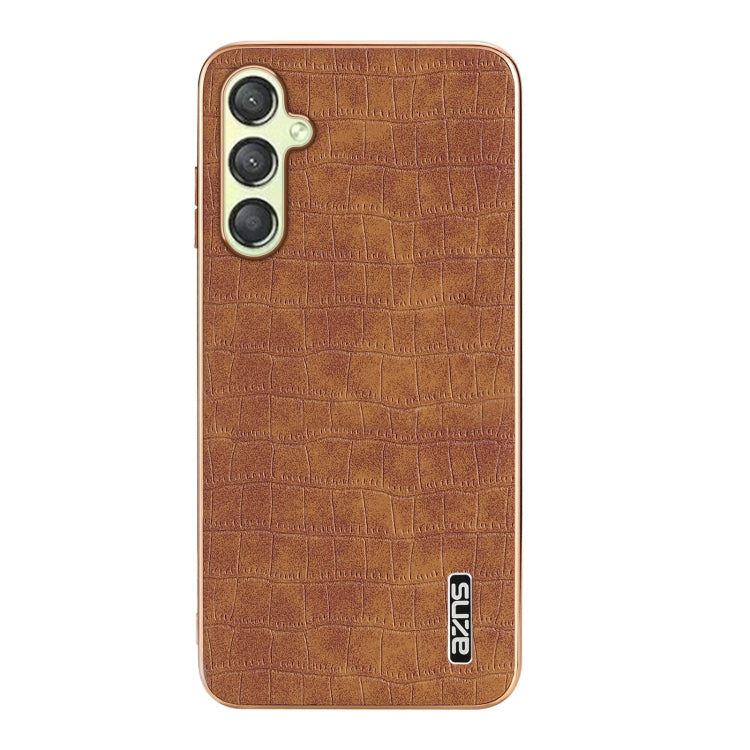 For Samsung Galaxy A15 AZNS Electroplated Frame Crocodile Texture Full Coverage Phone Case(Brown)