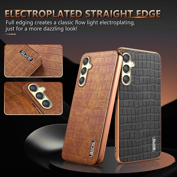 For Samsung Galaxy A15 AZNS Electroplated Frame Crocodile Texture Full Coverage Phone Case(Brown)