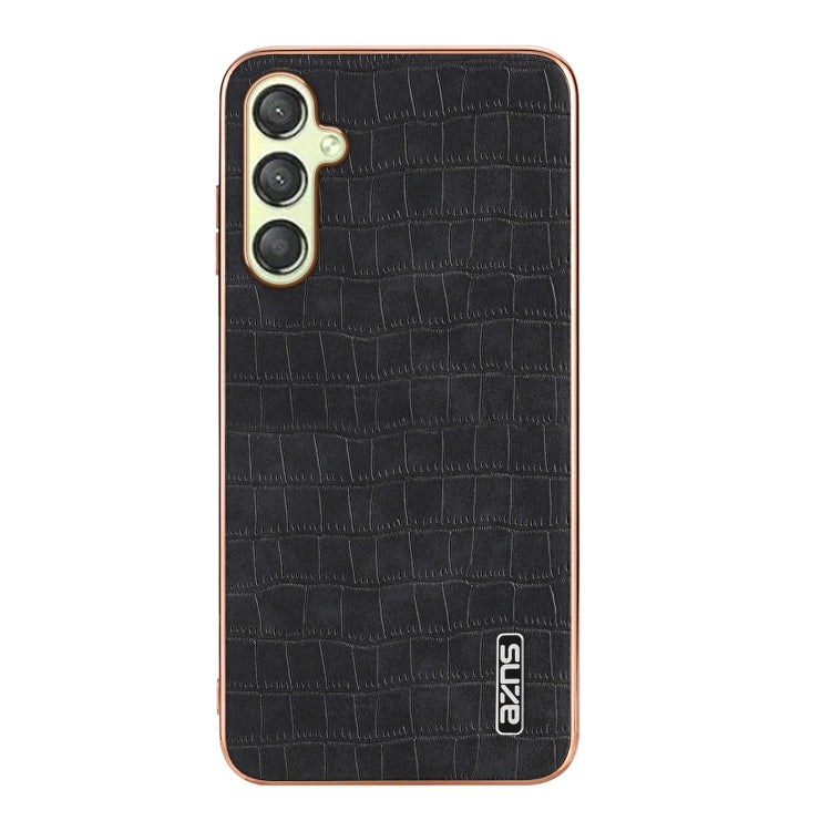 For Samsung Galaxy A25 AZNS Electroplated Frame Crocodile Texture Full Coverage Phone Case(Black)