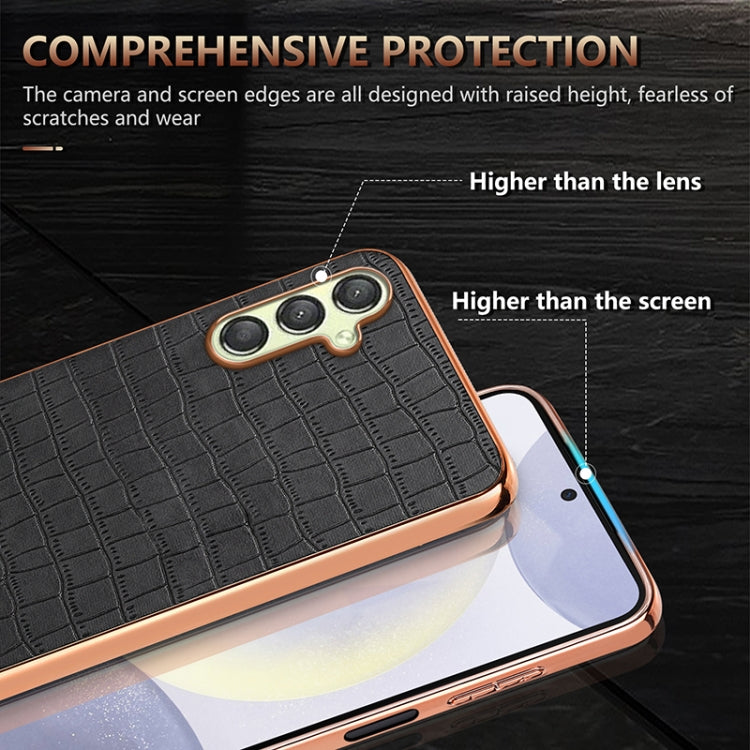 For Samsung Galaxy A25 AZNS Electroplated Frame Crocodile Texture Full Coverage Phone Case(Black)