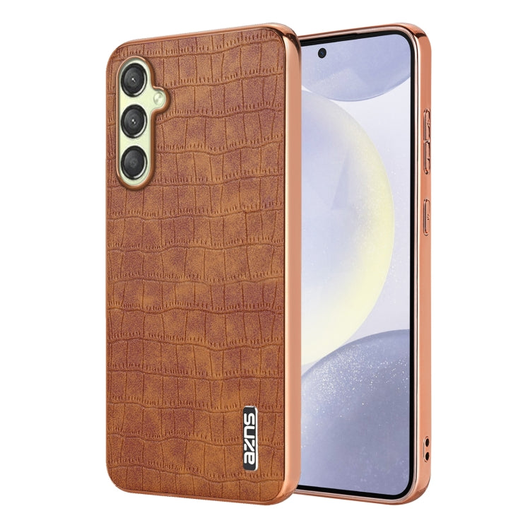 For Samsung Galaxy A25 AZNS Electroplated Frame Crocodile Texture Full Coverage Phone Case(Brown)