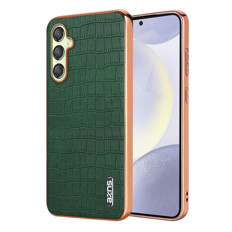 For Samsung Galaxy A25 AZNS Electroplated Frame Crocodile Texture Full Coverage Phone Case(Green)
