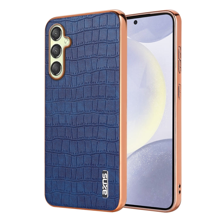 For Samsung Galaxy A25 AZNS Electroplated Frame Crocodile Texture Full Coverage Phone Case(Blue)