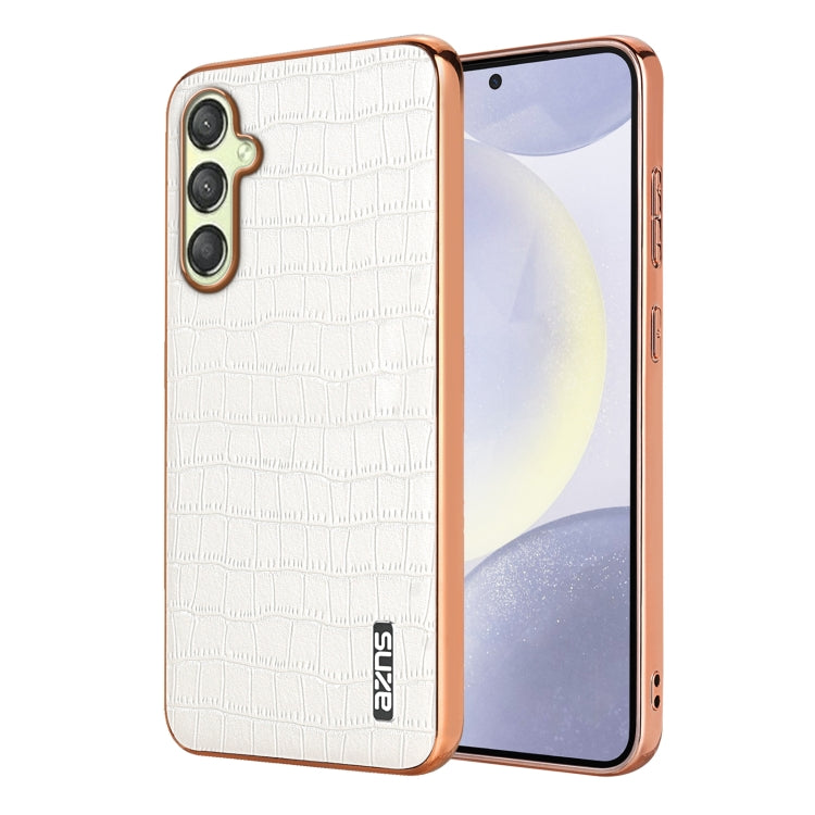 For Samsung Galaxy A25 AZNS Electroplated Frame Crocodile Texture Full Coverage Phone Case(White)