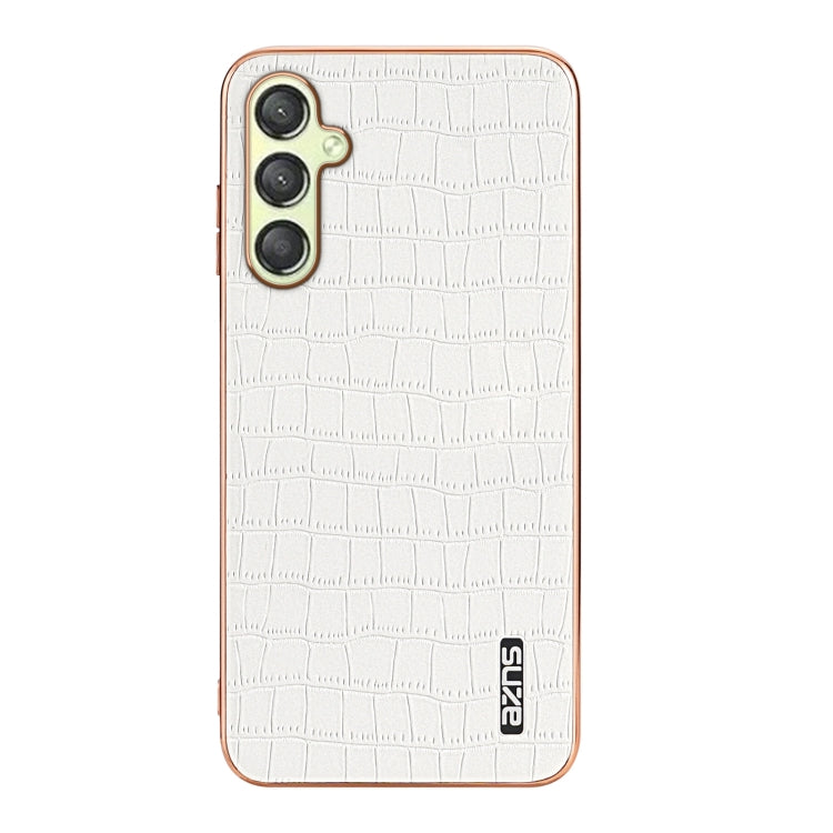 For Samsung Galaxy A25 AZNS Electroplated Frame Crocodile Texture Full Coverage Phone Case(White)