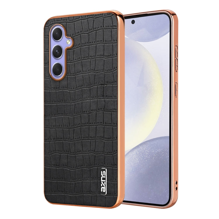 For Samsung Galaxy A34 AZNS Electroplated Frame Crocodile Texture Full Coverage Phone Case(Black)