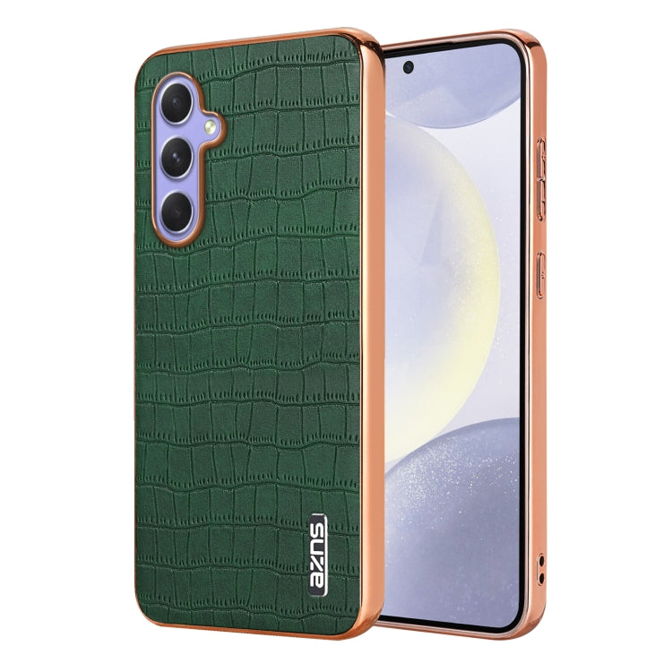 For Samsung Galaxy A34 AZNS Electroplated Frame Crocodile Texture Full Coverage Phone Case(Green)
