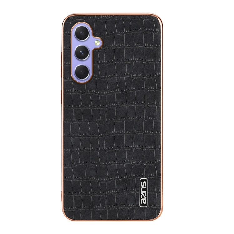 For Samsung Galaxy A54 AZNS Electroplated Frame Crocodile Texture Full Coverage Phone Case(Black)