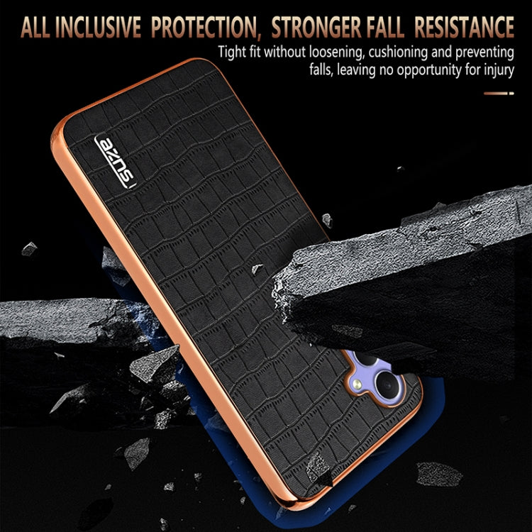 For Samsung Galaxy A54 AZNS Electroplated Frame Crocodile Texture Full Coverage Phone Case(Brown)