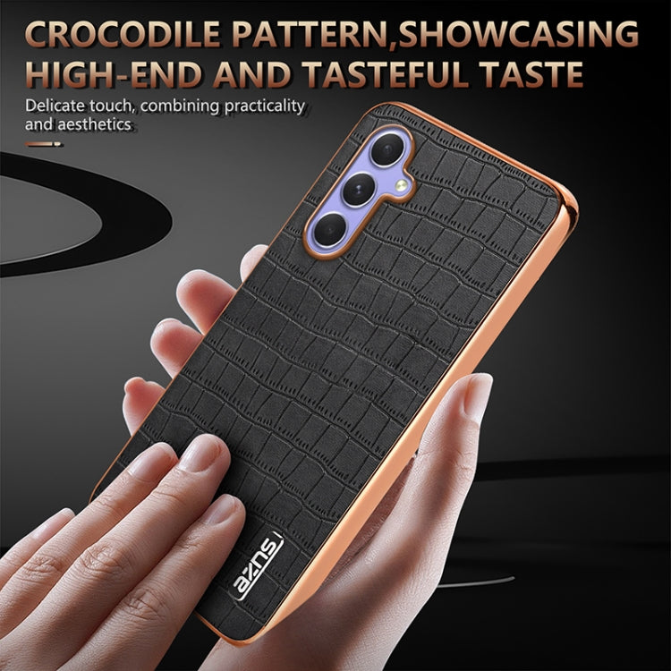 For Samsung Galaxy A54 AZNS Electroplated Frame Crocodile Texture Full Coverage Phone Case(Brown)