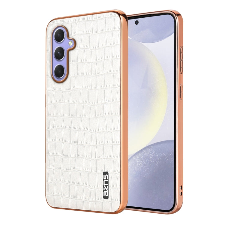 For Samsung Galaxy A54 AZNS Electroplated Frame Crocodile Texture Full Coverage Phone Case(White)