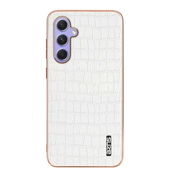 For Samsung Galaxy A54 AZNS Electroplated Frame Crocodile Texture Full Coverage Phone Case(White)