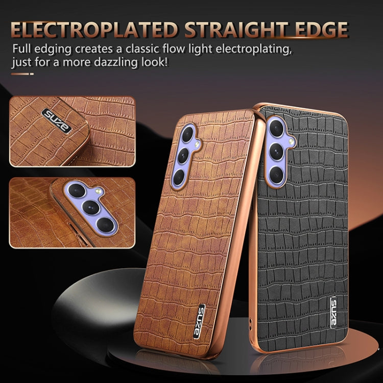 For Samsung Galaxy A54 AZNS Electroplated Frame Crocodile Texture Full Coverage Phone Case(White)