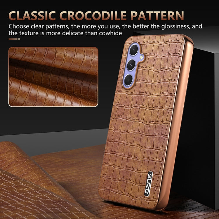 For Samsung Galaxy A54 AZNS Electroplated Frame Crocodile Texture Full Coverage Phone Case(White)