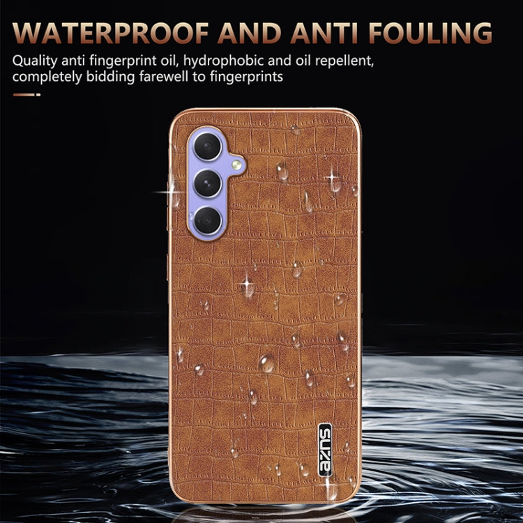 For Samsung Galaxy A35 AZNS Electroplated Frame Crocodile Texture Full Coverage Phone Case(Black)