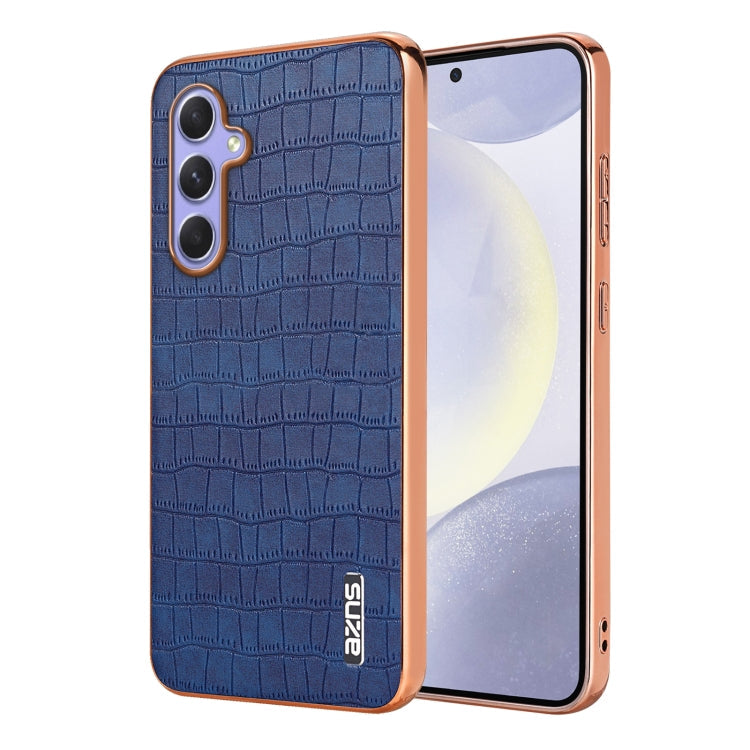 For Samsung Galaxy A35 AZNS Electroplated Frame Crocodile Texture Full Coverage Phone Case(Blue)