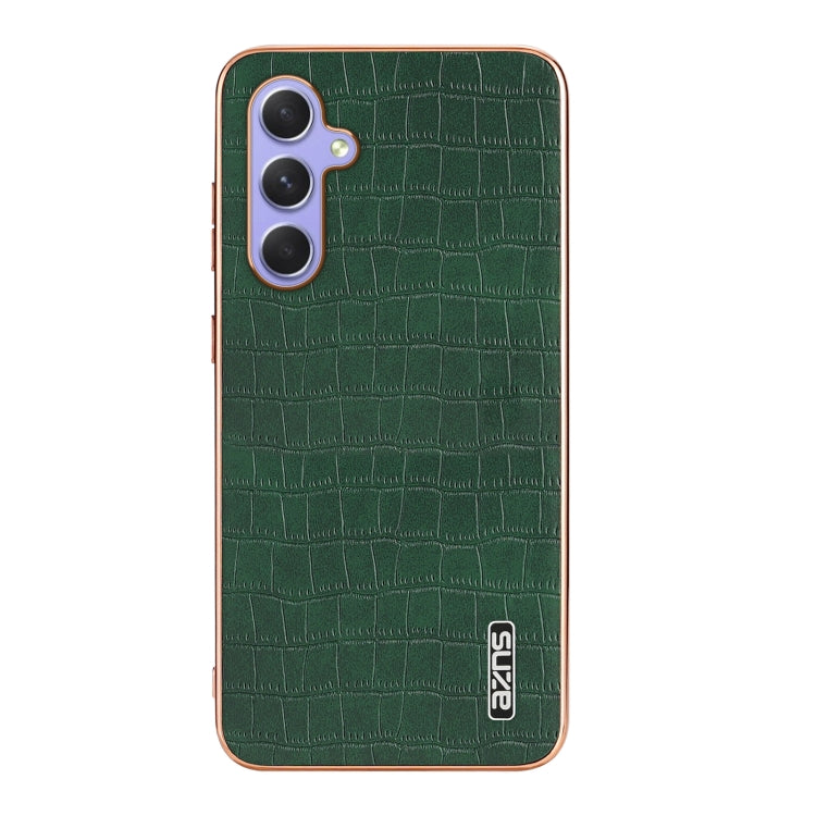 For Samsung Galaxy A55 AZNS Electroplated Frame Crocodile Texture Full Coverage Phone Case(Green)