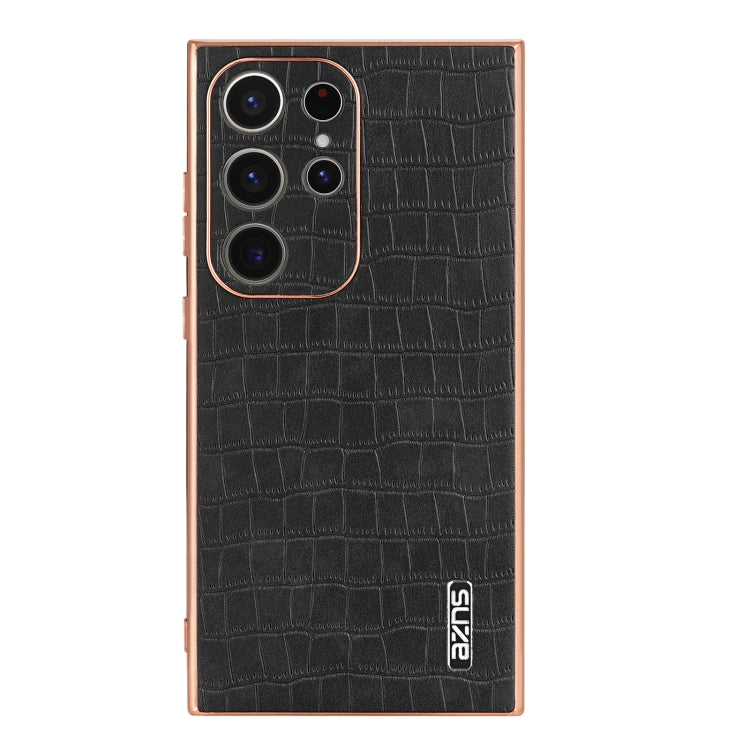 For Samsung Galaxy S22 Ultra 5G AZNS Electroplated Frame Crocodile Texture Full Coverage Phone Case(Black)