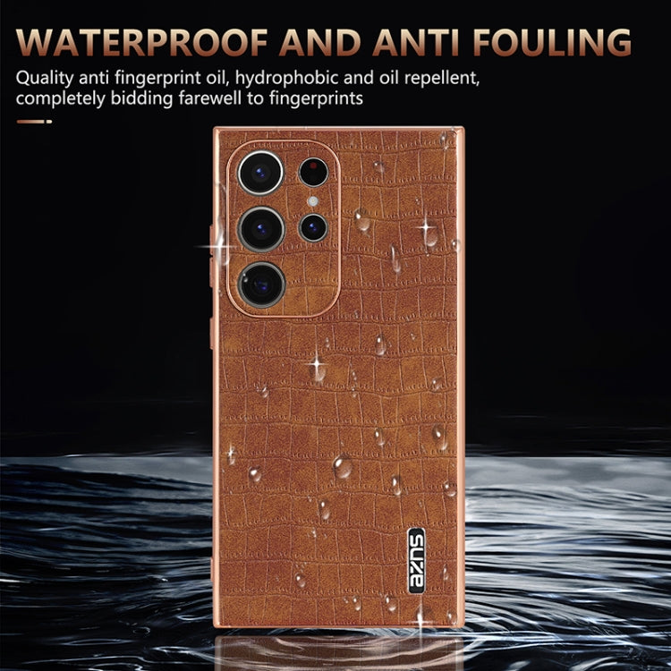 For Samsung Galaxy S22 Ultra 5G AZNS Electroplated Frame Crocodile Texture Full Coverage Phone Case(Black)