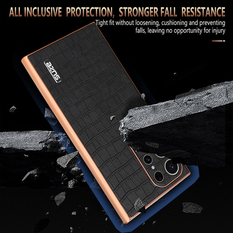 For Samsung Galaxy S23 Ultra 5G AZNS Electroplated Frame Crocodile Texture Full Coverage Phone Case(Black)