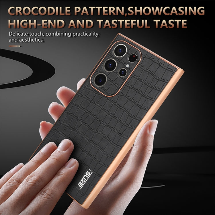 For Samsung Galaxy S23 Ultra 5G AZNS Electroplated Frame Crocodile Texture Full Coverage Phone Case(Blue)