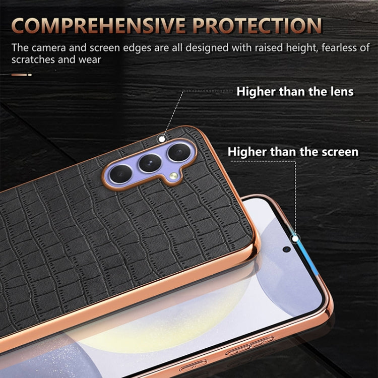 For Samsung Galaxy S23 FE 5G AZNS Electroplated Frame Crocodile Texture Full Coverage Phone Case(Black)