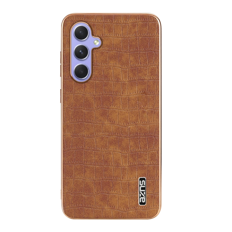 For Samsung Galaxy S23 FE 5G AZNS Electroplated Frame Crocodile Texture Full Coverage Phone Case(Brown)