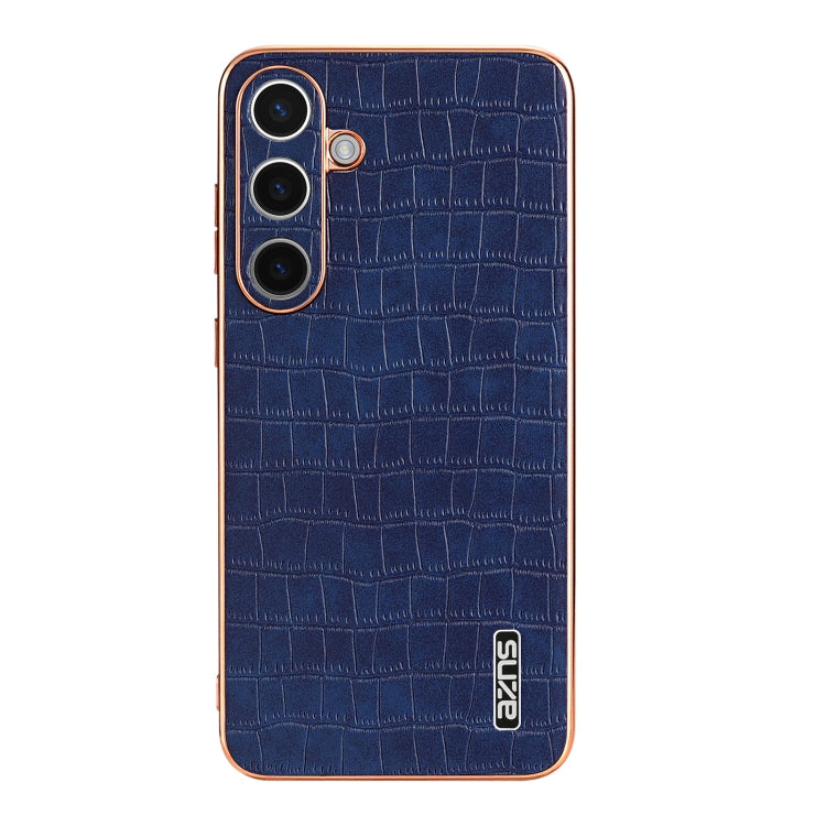 For Samsung Galaxy S24 5G AZNS Electroplated Frame Crocodile Texture Full Coverage Phone Case(Blue)