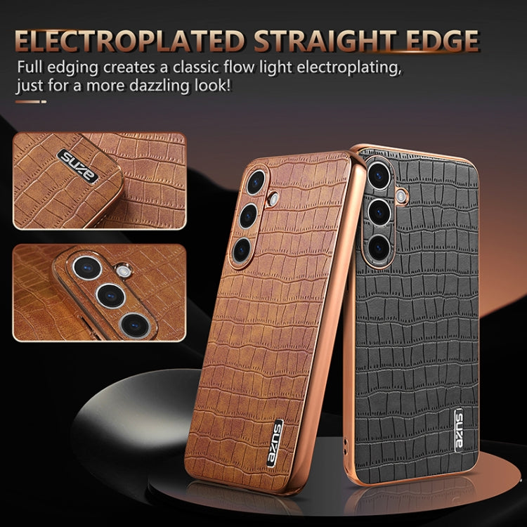 For Samsung Galaxy S24 5G AZNS Electroplated Frame Crocodile Texture Full Coverage Phone Case(Blue)