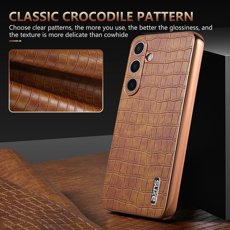 For Samsung Galaxy S24 5G AZNS Electroplated Frame Crocodile Texture Full Coverage Phone Case(Blue)
