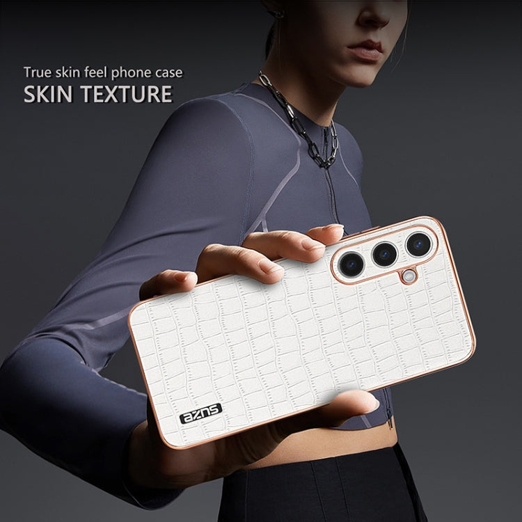 For Samsung Galaxy S24+ 5G AZNS Electroplated Frame Crocodile Texture Full Coverage Phone Case(White)