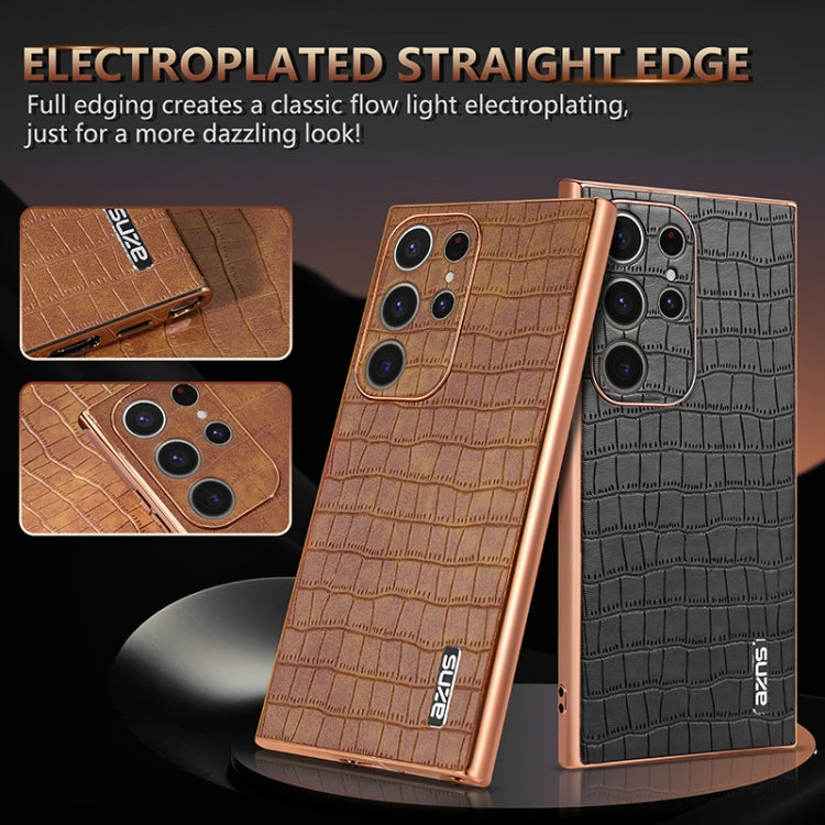 For Samsung Galaxy S24 Ultra 5G AZNS Electroplated Frame Crocodile Texture Full Coverage Phone Case(Green)