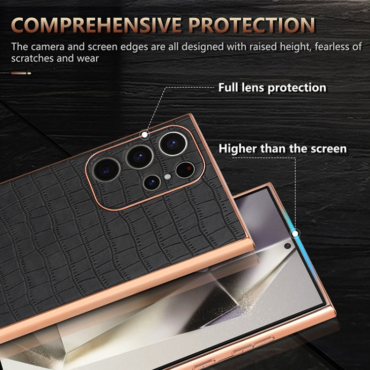 For Samsung Galaxy S24 Ultra 5G AZNS Electroplated Frame Crocodile Texture Full Coverage Phone Case(Green)