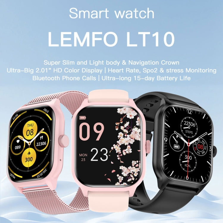 LEMFO LT10 2.01 inch TFT Screen Smart Watch Supports Bluetooth Call / Health Monitoring, Steel Strap(Black)