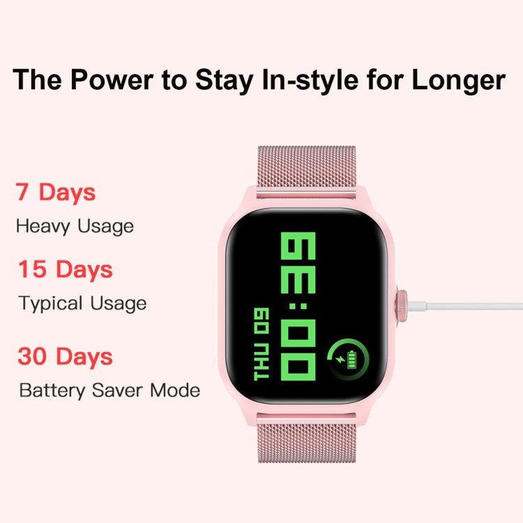 LEMFO LT10 2.01 inch TFT Screen Smart Watch Supports Bluetooth Call / Health Monitoring, Steel Strap(Pink)