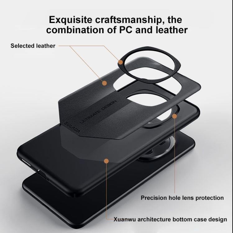 For Honor Magic6 Pro SULADA Splicing Plain Leather PC Shockproof Phone Case(Black)