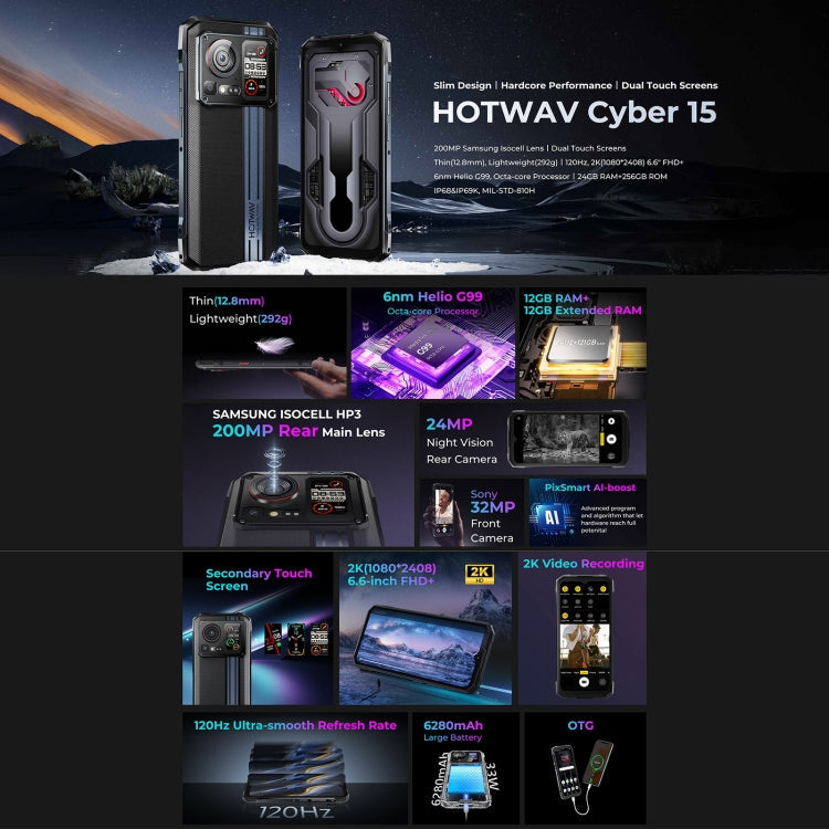 [HK Warehouse] HOTWAV Cyber 15, 12GB+256GB, IP68/IP69K Rugged Phone, 6280mAh, 6.6 inch Android 13 MediaTek MT6789 Helio G99 Octa Core, Network: 4G, NFC, OTG(Brone Gold)