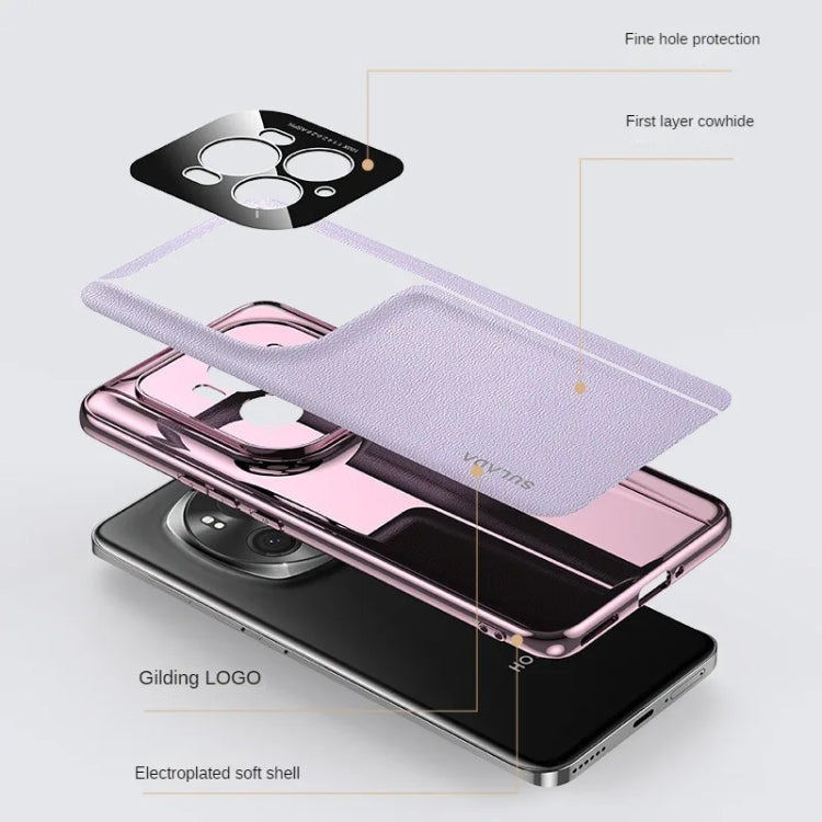 For Honor Magic6 SULADA Frameless Top Layer Cowhide Leather + PC Phone Case(Black)