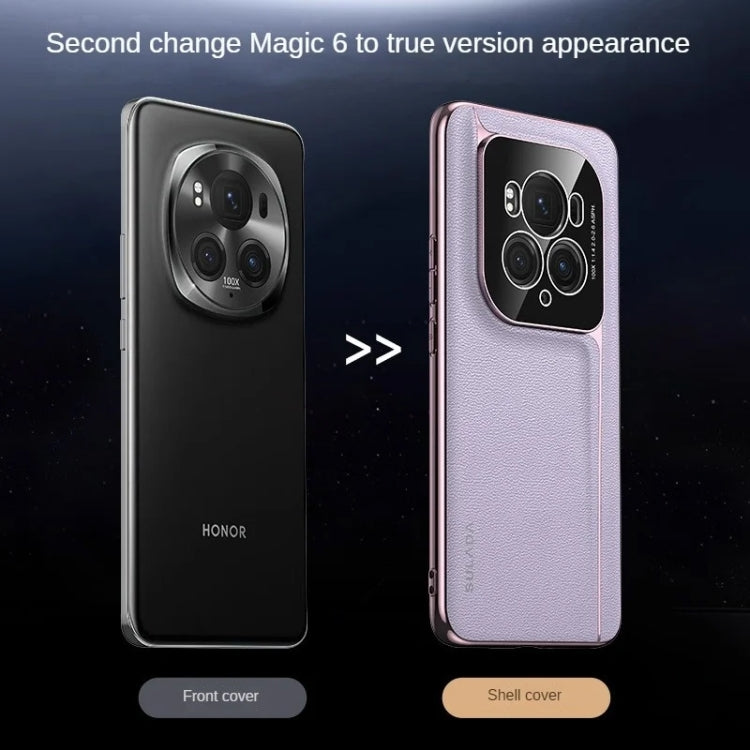 For Honor Magic6 SULADA Frameless Top Layer Cowhide Leather + PC Phone Case(Purple)